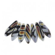 Czech Glass Daggers kralen 5x16mm Jet marea stripes matted 23980-2807V